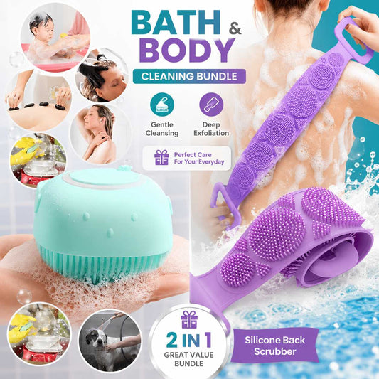 Silicone Bath Brush & Back Scrubber Bundle – Gentle Care